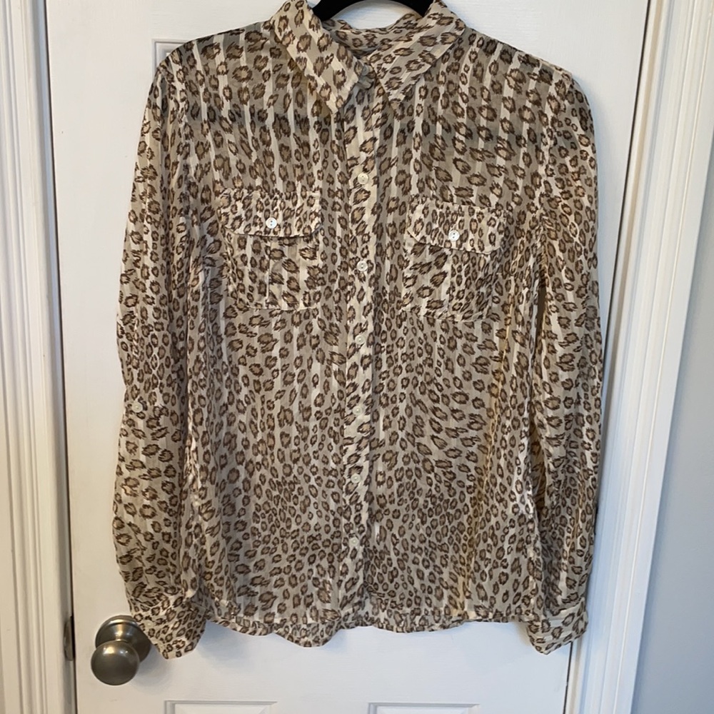 Lucky Brand Semi-Sheer Leopard Striped Top - Picture 3 of 10